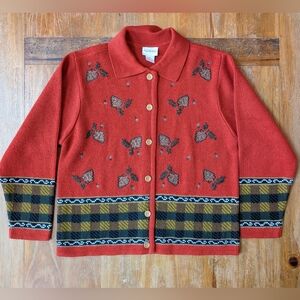 Crystal Kobe Vintage Button Up Fall Pinecone Sweater Size Medium